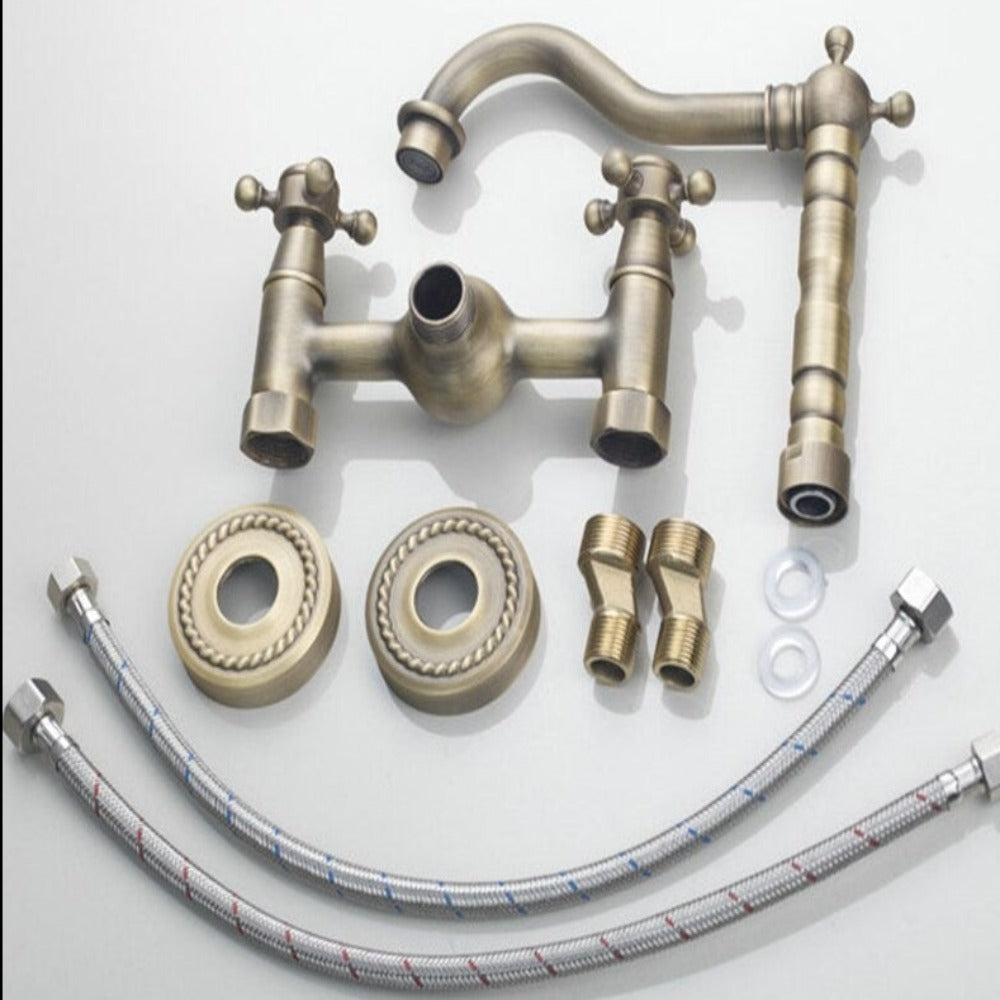Wall Mounted Bathtub Antique Brass Mixer Tap