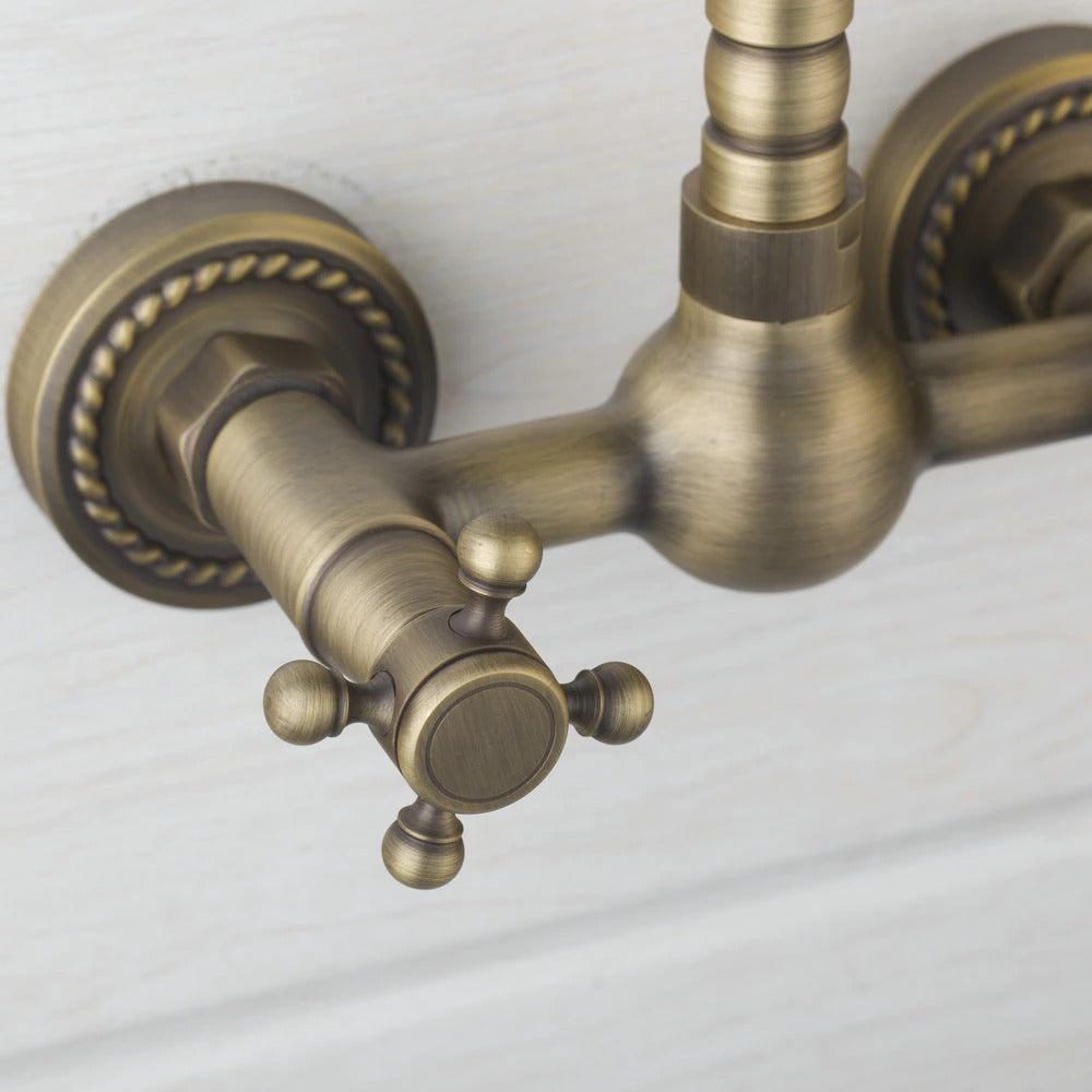 Wall Mounted Bathtub Antique Brass Mixer Tap
