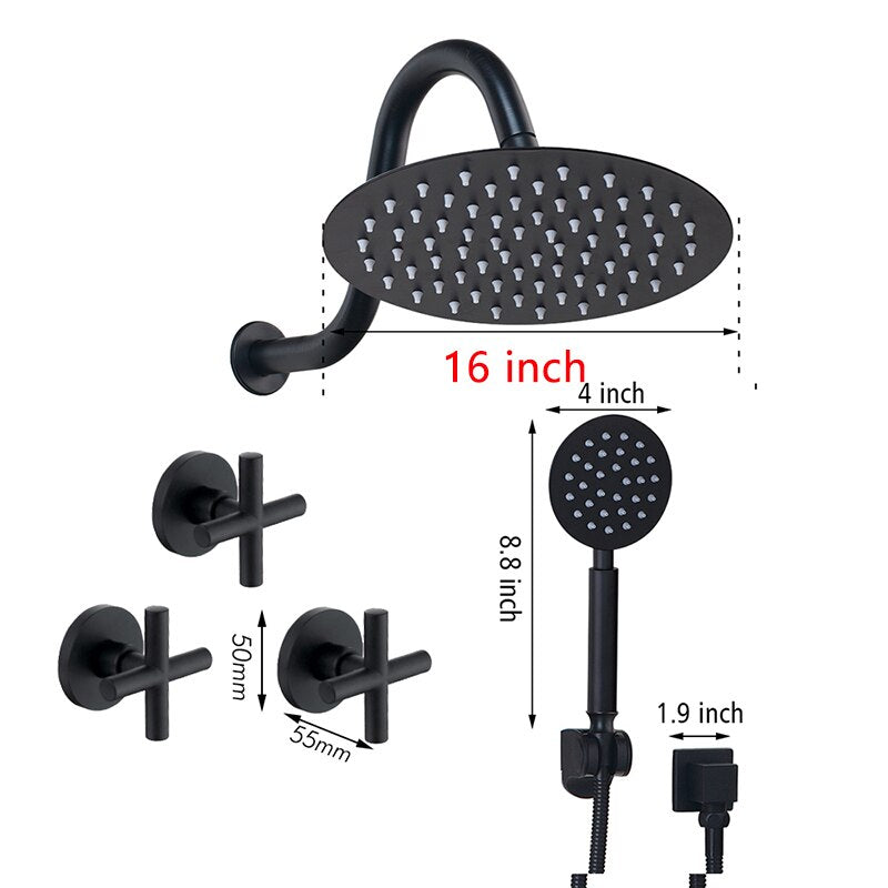 8 Inch Ultra-thin Black Painting Round Wall Mount Shower Set