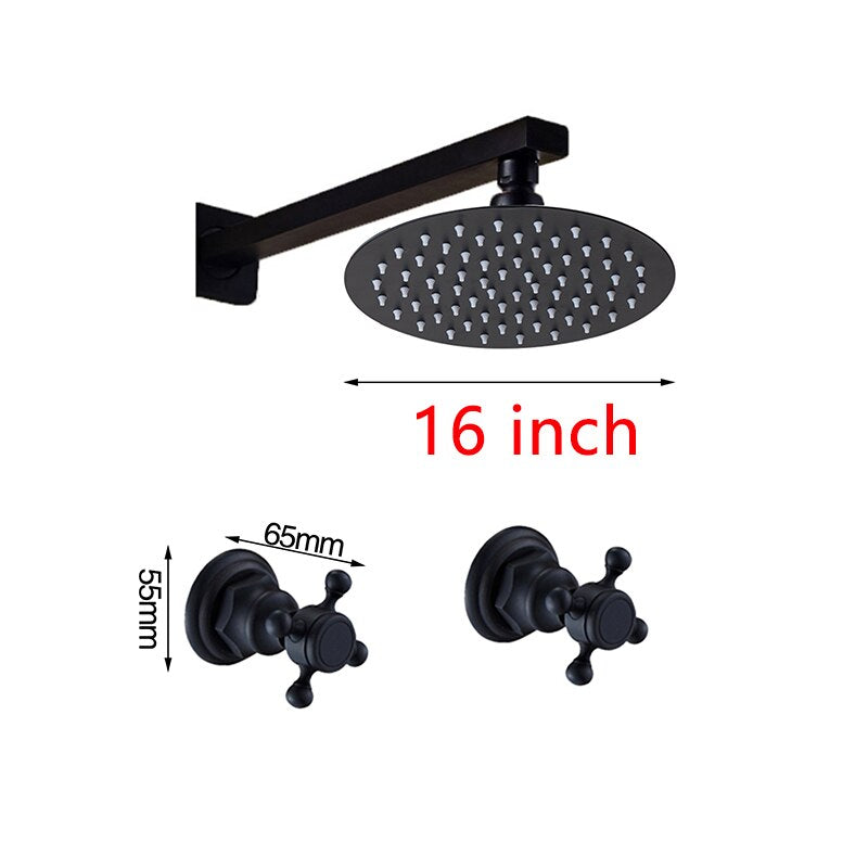8 Inch Ultra-thin Black Painting Round Wall Mount Shower Set