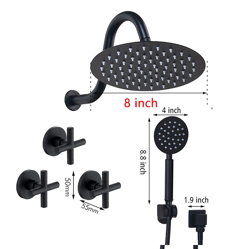 8 Inch Ultra-thin Black Painting Round Wall Mount Shower Set
