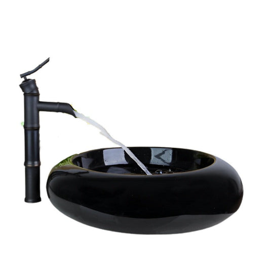 Round Black Ceramic Wash Artistic Sink Set