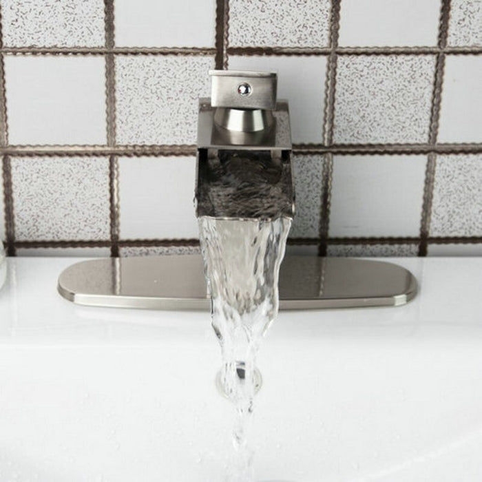 Brushed Nickel Waterfall Spout Bathroom Tap