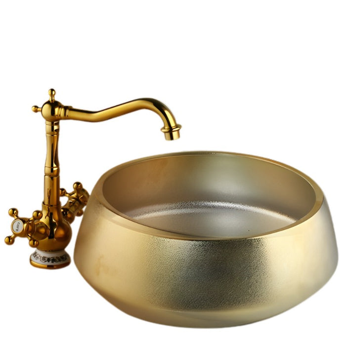 Golden Plated Ceramic Bathroom Basin Set