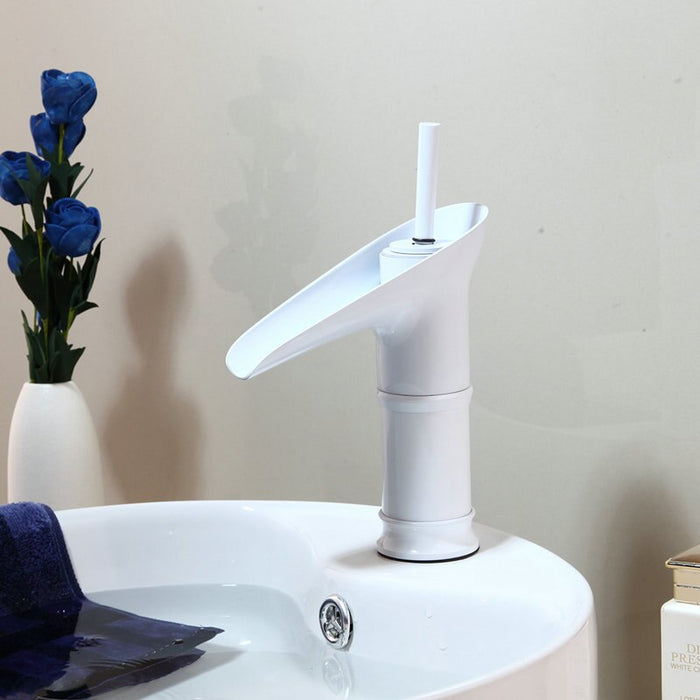 White Painting Glass Design Bathroom Faucet