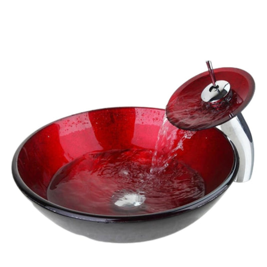 Red Luxury Tempered Glass Basin Faucet Set