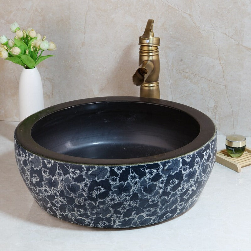 Round Ceramic Basin Sink Faucet Set