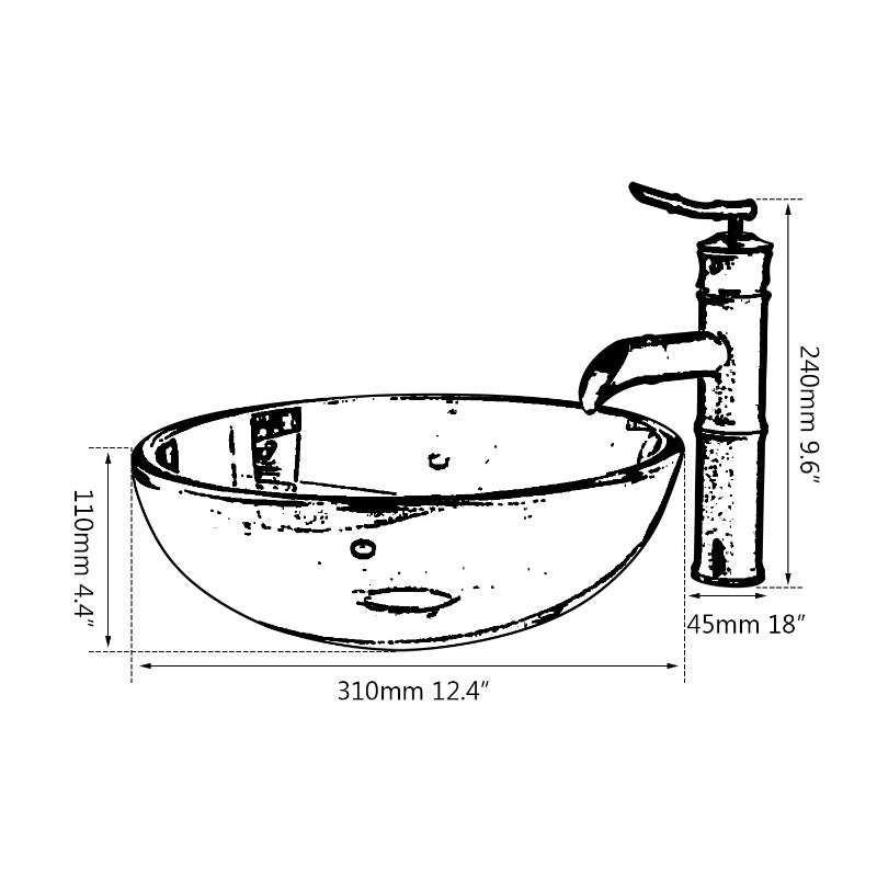 Tempered Bathroom Round Glass Sink Set