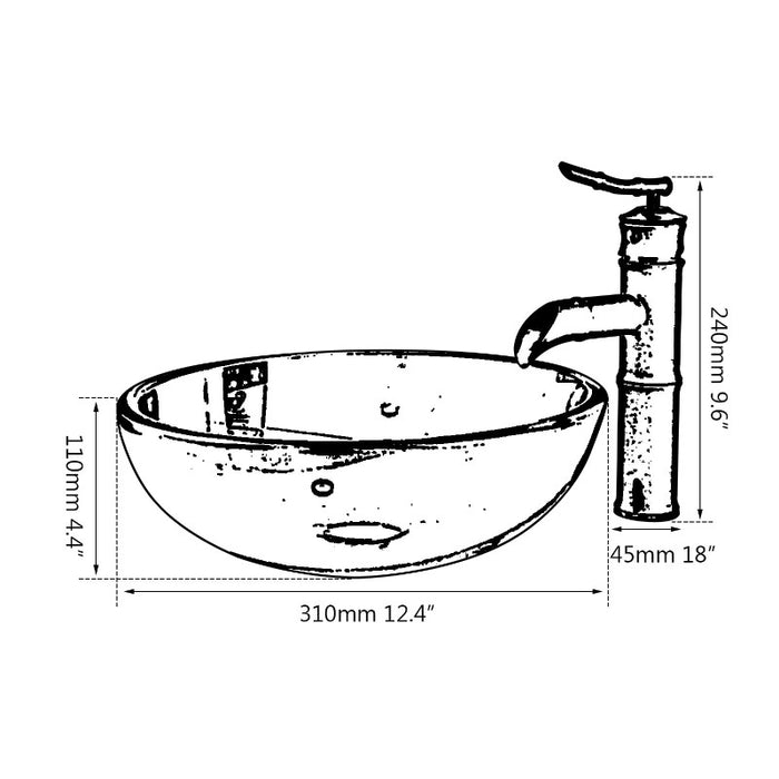 Tempered Bathroom Round Glass Sink Set