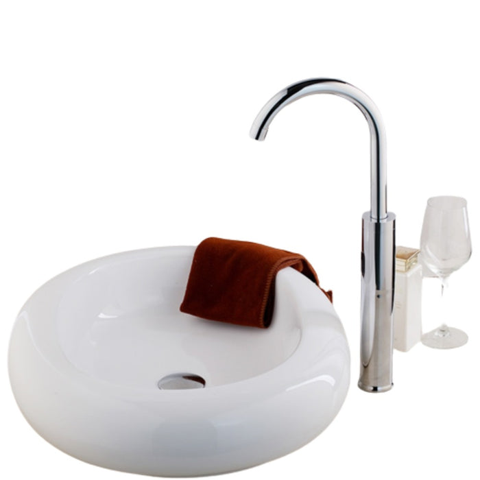 White Ceramic Bathroom Round Vessel Sink