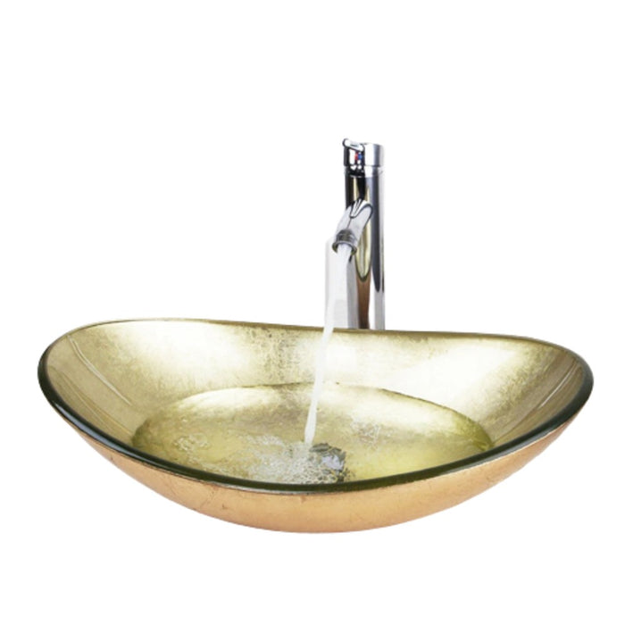 Gold Tempered Glass Bathroom Basin Sink Set
