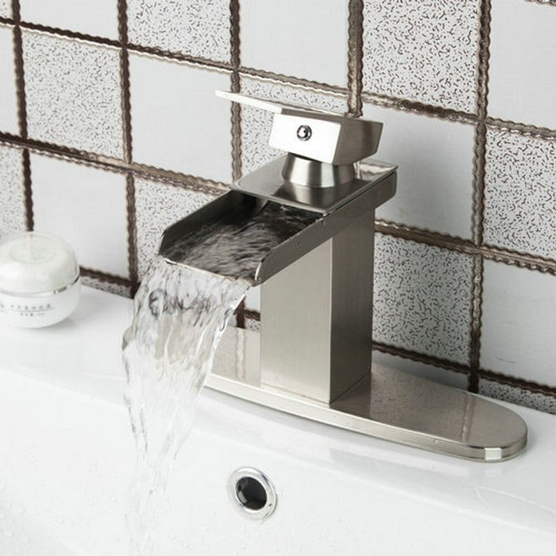 Brushed Nickel Waterfall Spout Bathroom Tap