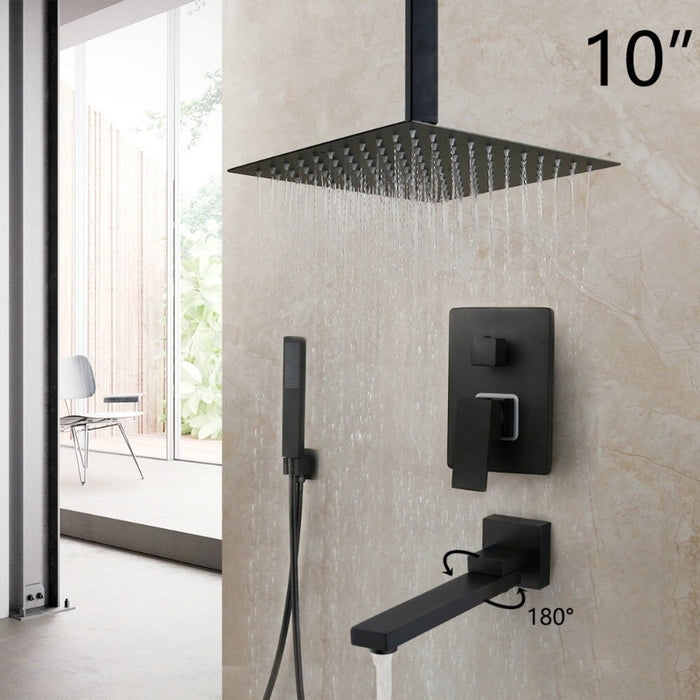 8/16 Inches Matte Black Square Waterfall Spray Shower Faucet Set