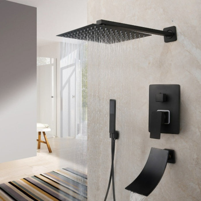 8/16 Inches Matte Black Square Shower Faucet Set