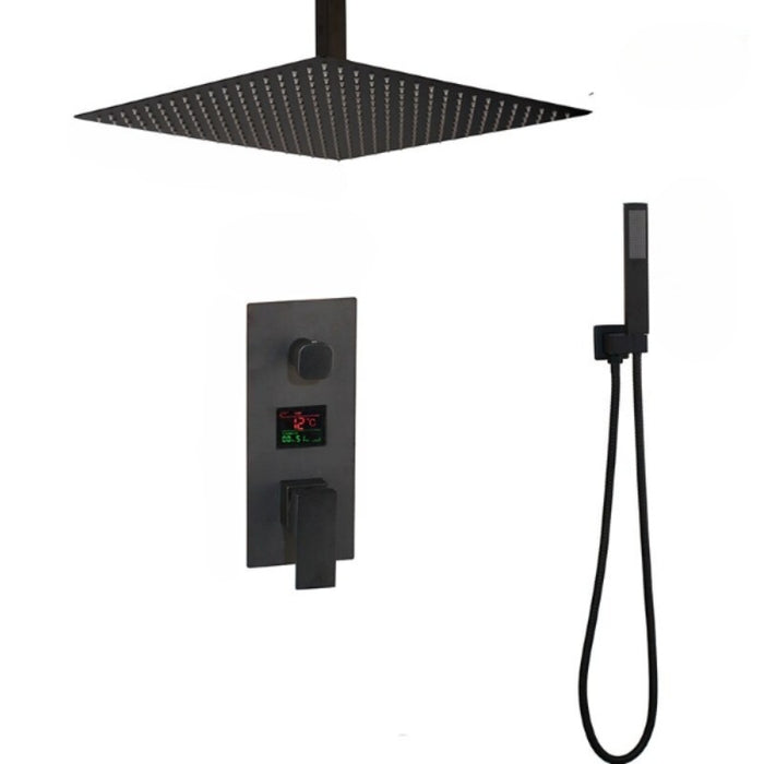 Matte Black Thermostatic Temperature Display Digital Shower Faucet