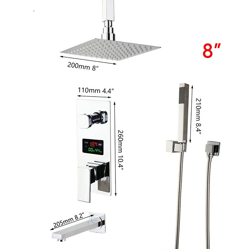 Ceiling Mount Digital Display Rainfall Shower Hand Shower Mixer Faucet Set