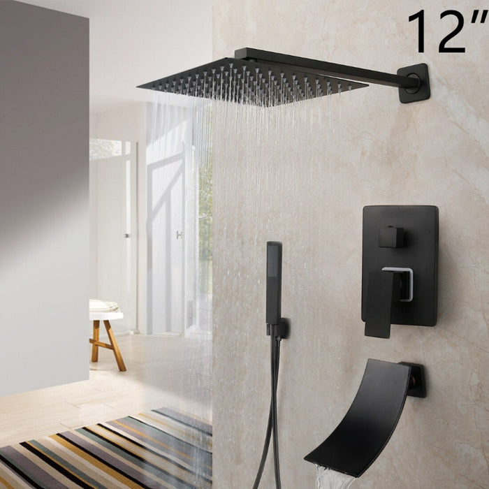 8/16 Inches Matte Black Square Shower Faucet Set