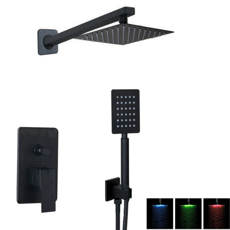 Matte Black Bathroom Wall Mounted LED Shower Set