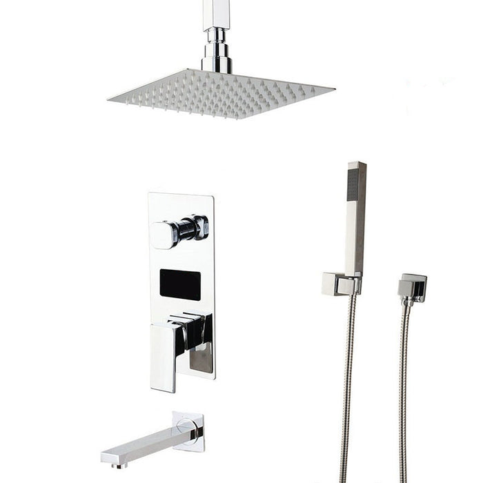 Ceiling Mount Digital Display Rainfall Shower Hand Shower Mixer Faucet Set