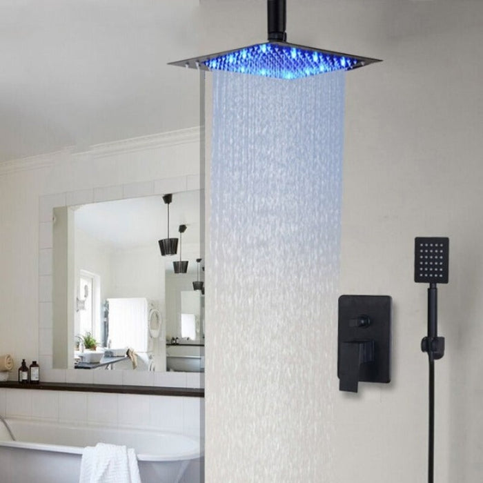 Matte Black Bathroom Wall Mounted LED Shower Set