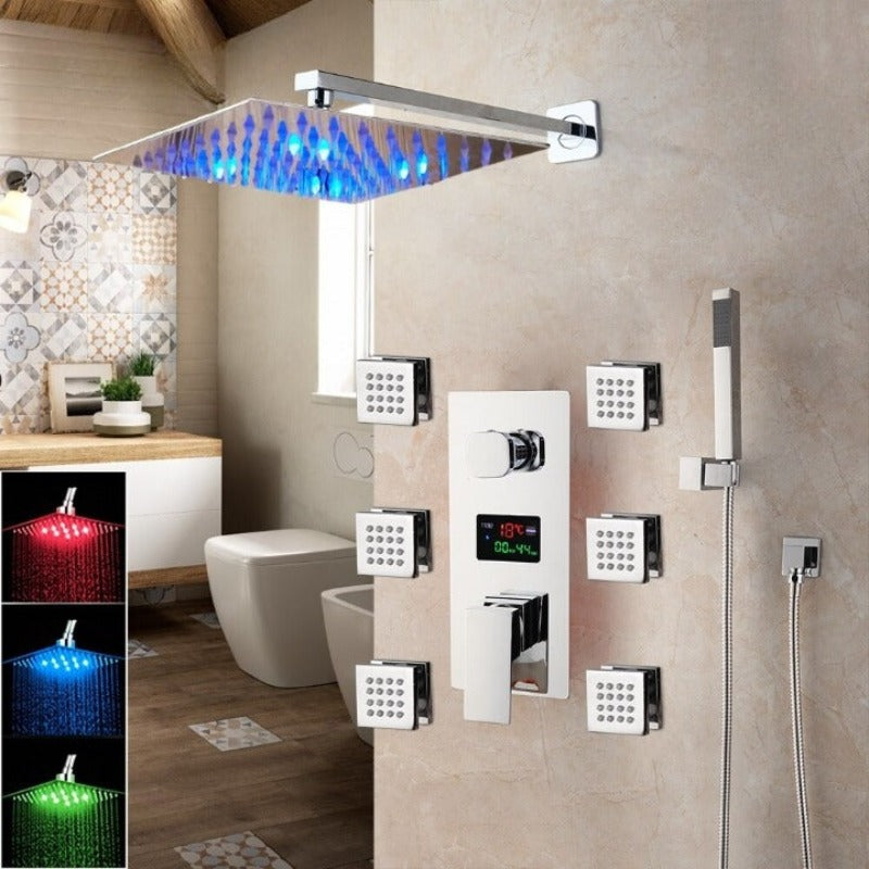 LED Bathroom Shower Set Faucet Square Chrome