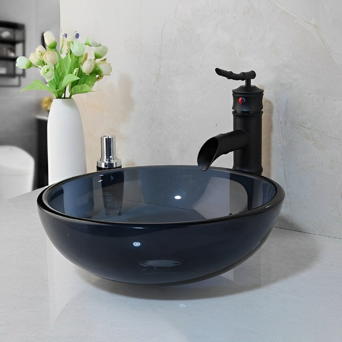 Tempered Bathroom Glass Sink With Faucet