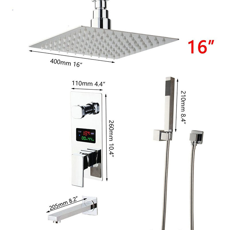 Ceiling Mount Digital Display Rainfall Shower Hand Shower Mixer Faucet Set