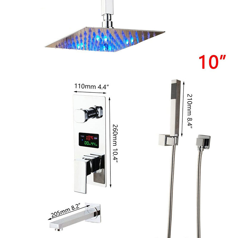 Ceiling Mount Digital Display Rainfall Shower Hand Shower Mixer Faucet Set