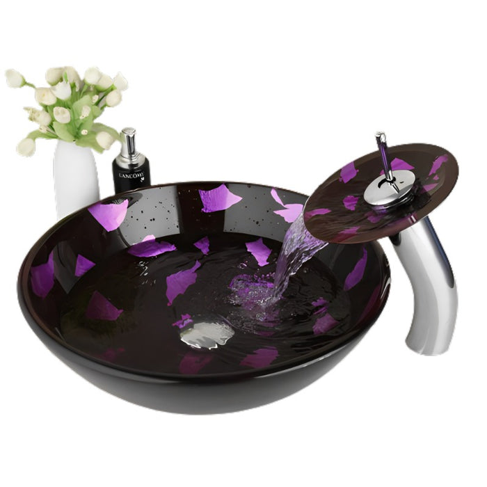 Purple Art Design Bathroom Wash Basin Faucet Set