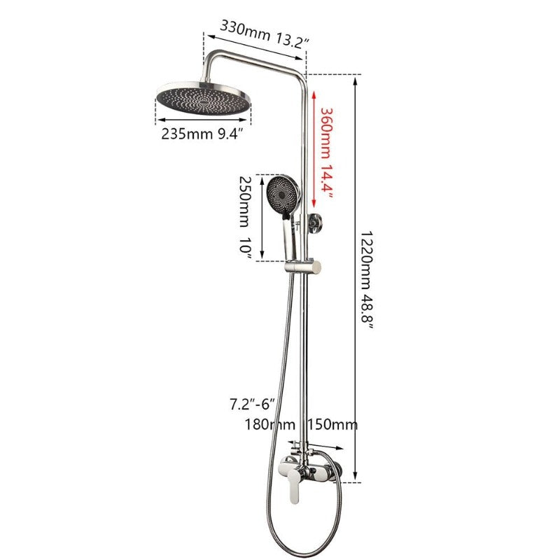 8 Inch Stainless Steel Wall Mounted Rainfall Shower Set