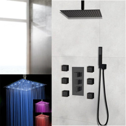 Matte Black Bathroom Thermostatic Rainfall Shower Faucet Set