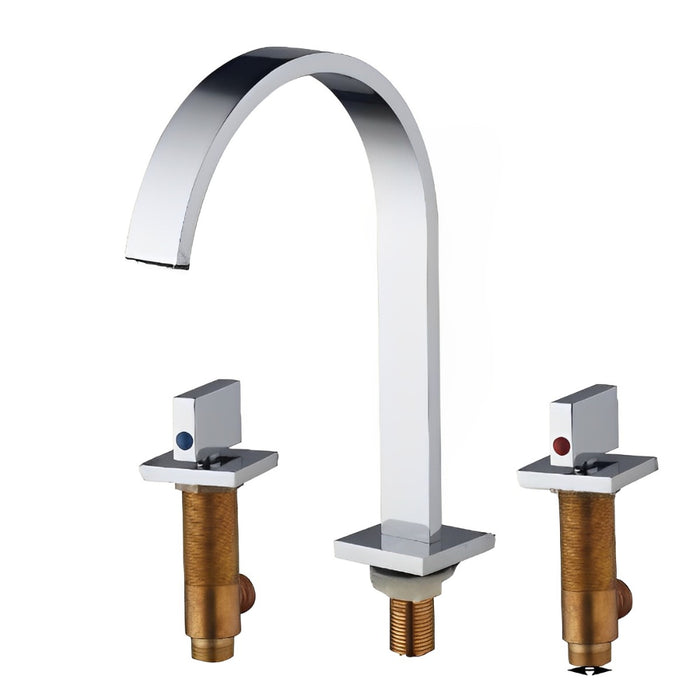 Dual-Handle Solid Brass Flat Widespread Mixer Basin Faucet