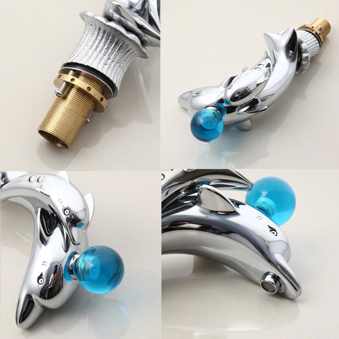 Chrome Brass Faucet Sea Style Dolphins Handle Tap