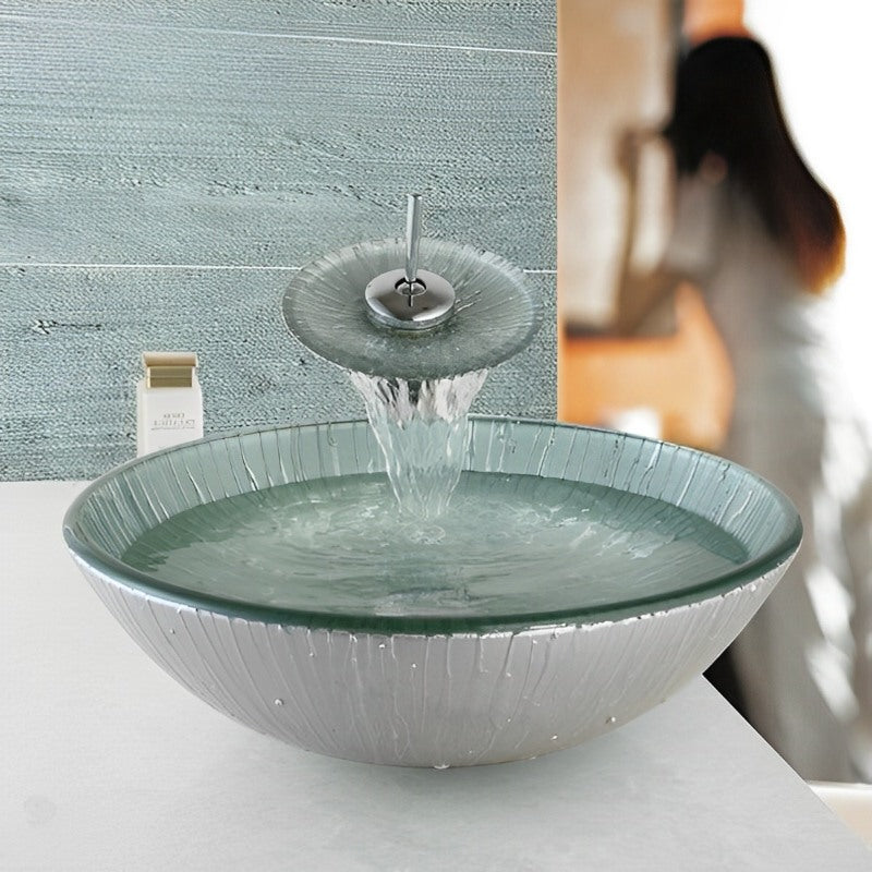 Handmade Tempered Glass Wash Basin Sink Set