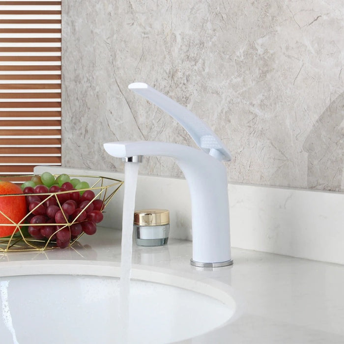 Polished White Bathroom Faucet Water Mixer Tap
