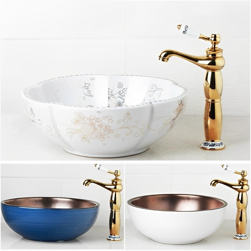 Ceramic Art Design Vessel Bathroom Sink Set