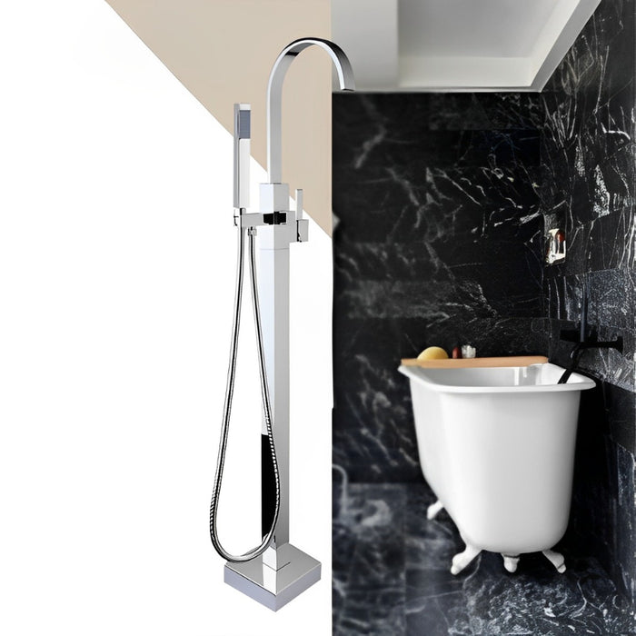 Floor Mounted Contemporary Tub Filler Shower Faucet Set