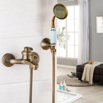 Antique Brass Bathtub Shower Faucet Set