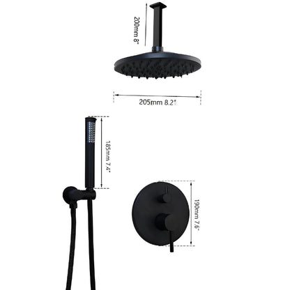 8 Inch Black Round Wall Mounted Shower Set