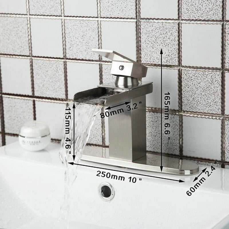 Brushed Nickel Waterfall Spout Bathroom Tap