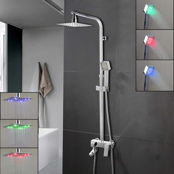 Bathroom Multi Spray LED Shower Faucet Set - Chrome Finish | Wall Mounted