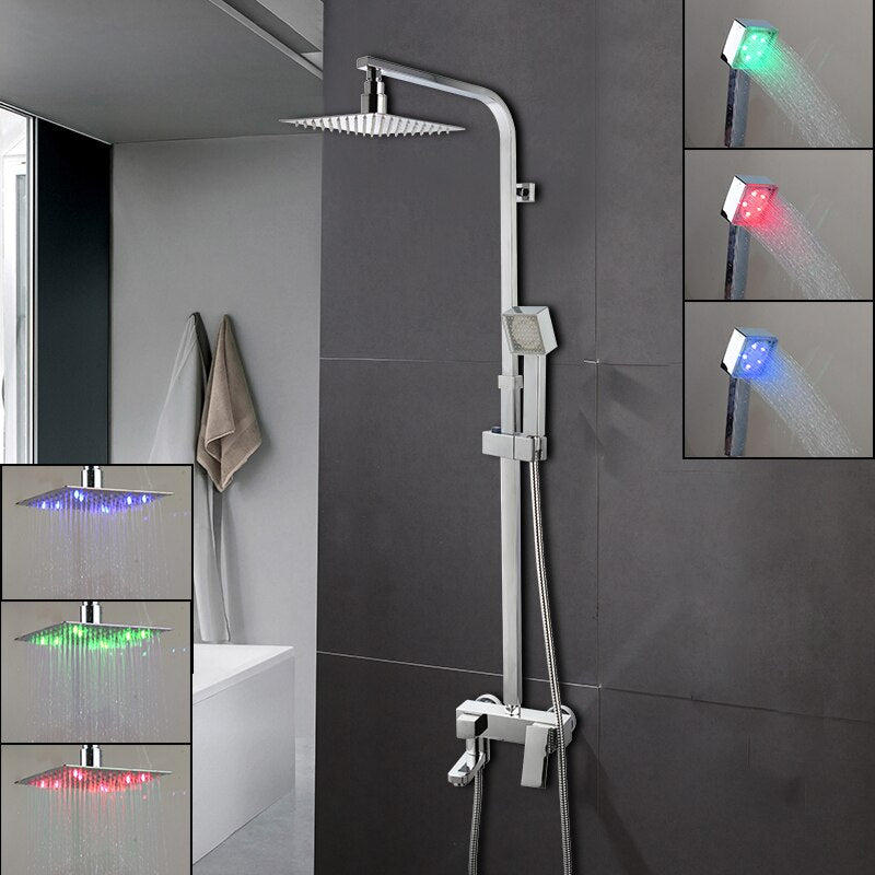 Bathroom Multi Spray LED Shower Faucet Set - Chrome Finish | Wall Mounted