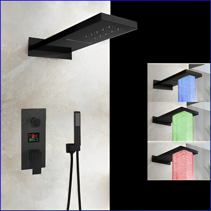 Black Wall Mounted Rainfall LED Shower Set