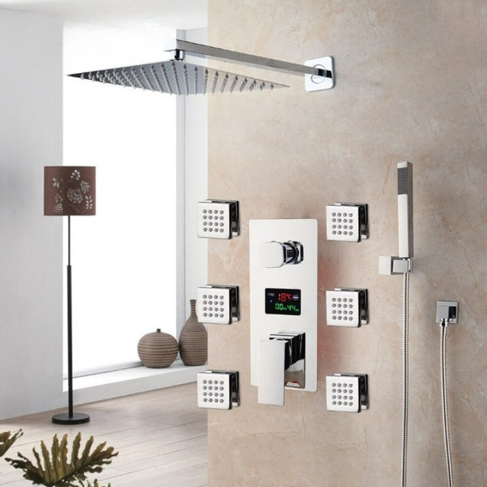 LED Bathroom Shower Set Faucet Square Chrome