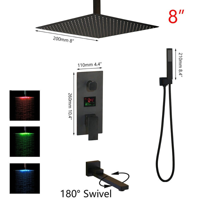 Matte Black Thermostatic Temperature Display Digital LED Shower Set