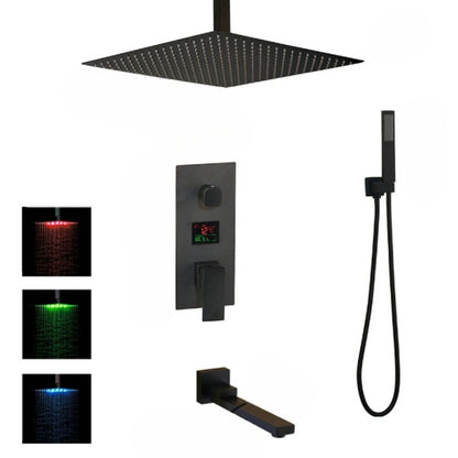 Matte Black Thermostatic Temperature Display Digital LED Shower Set