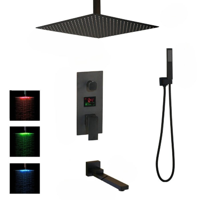 Matte Black Thermostatic Temperature Display Digital LED Shower Set