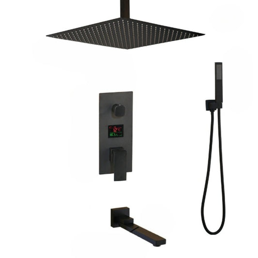 Matte Black Thermostatic Temperature Display Digital Shower Set