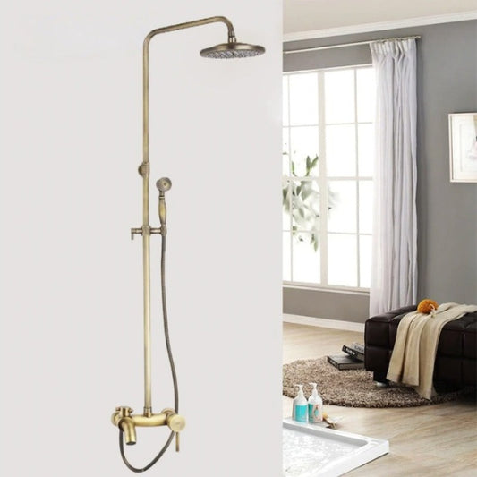 8 Inch Antique Brass Rainfall Bathroom Faucet Mixer Shower Set