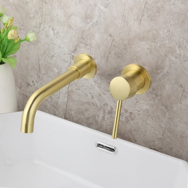 Luxury Brushed Golden Wall Mounted Bathroom Faucet